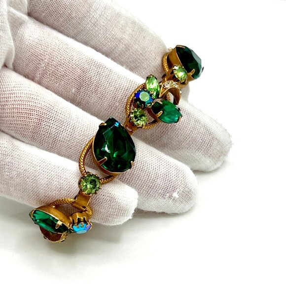 Juliana D&E Gold Light Dark Green Drop Rhinestone Cluster Bracelet Earrings Set - Picture 9 of 11